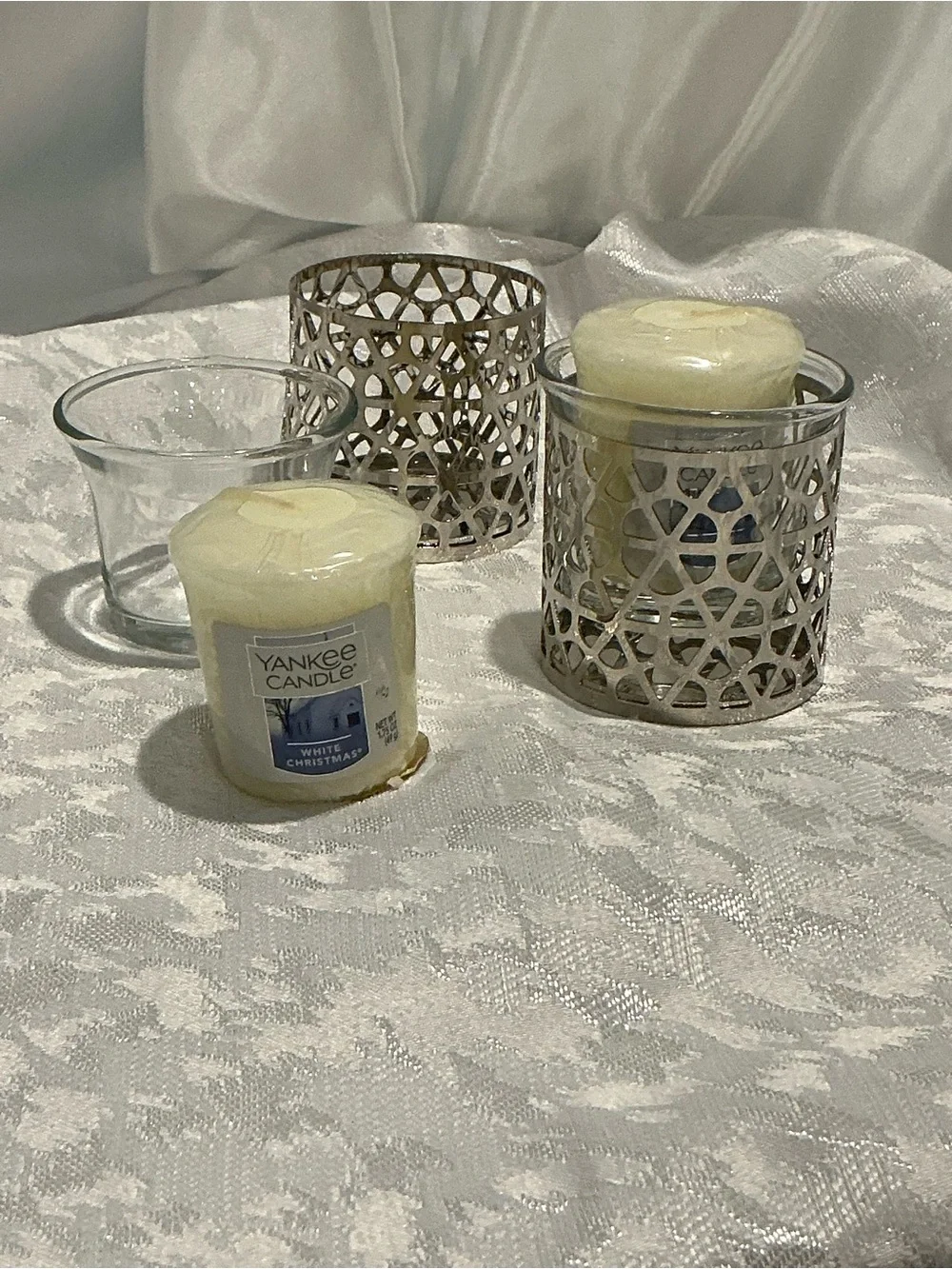 Yankee Candle Cream Votive Candles with Silver Filigree Holders
